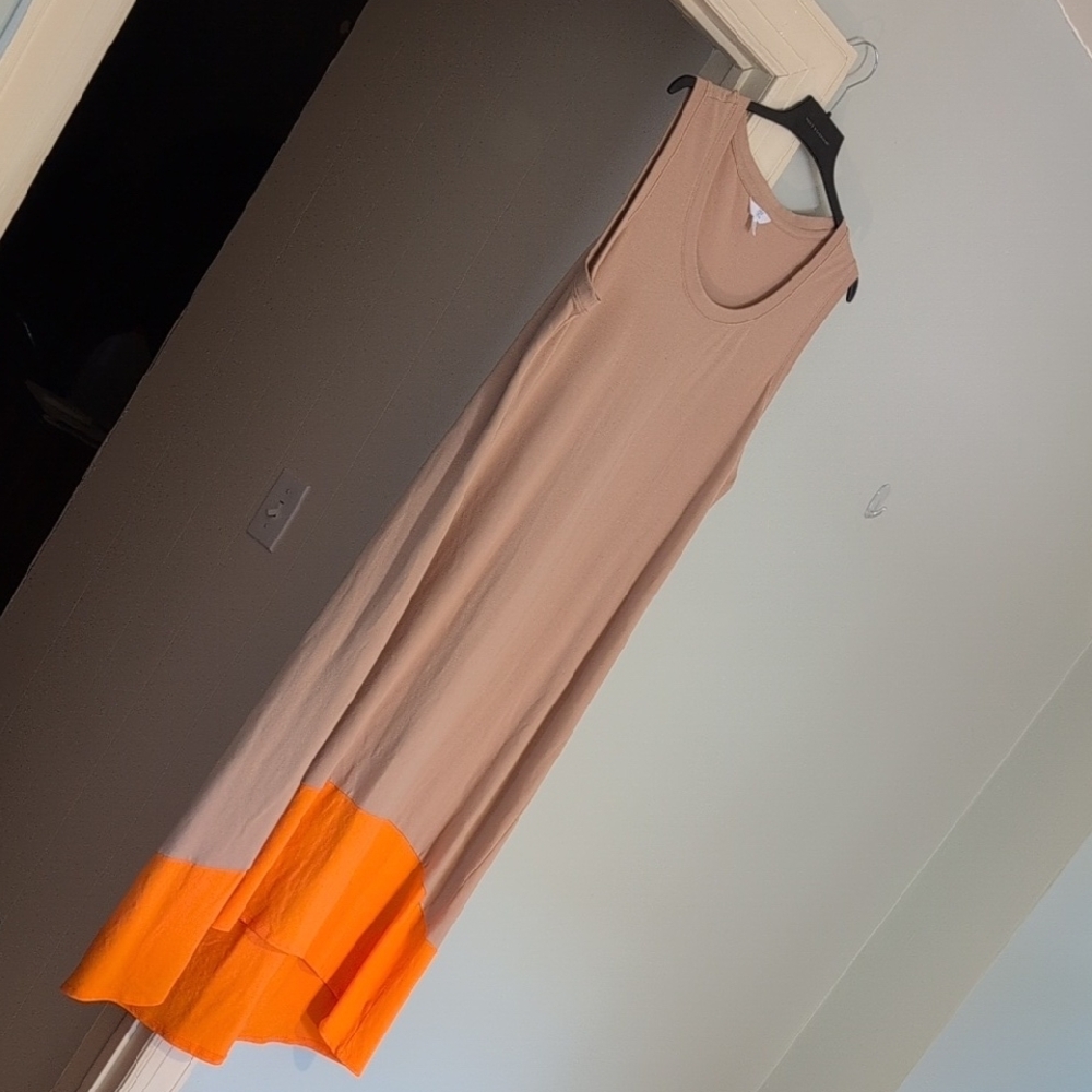 Time and Tru Sleeveless Tan and Orange Maxi Dress